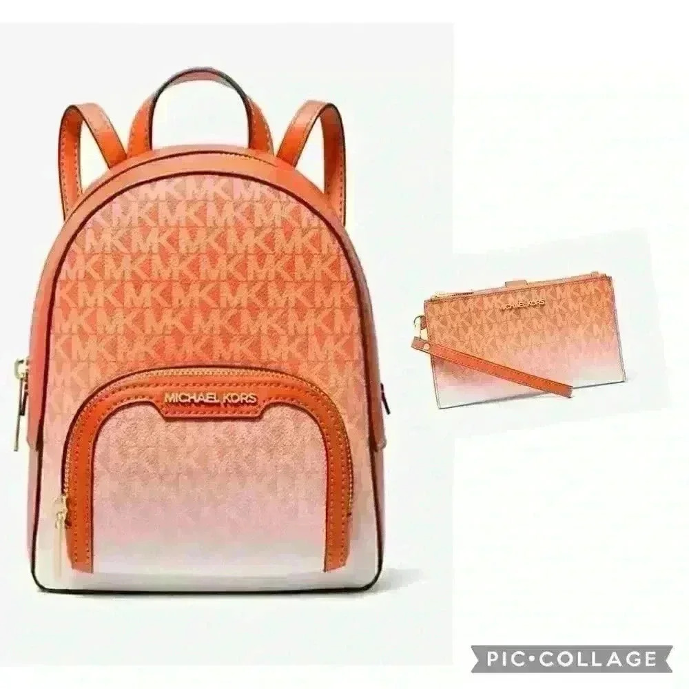 Michael Kors Backpack Jaycee Ombré Convertible Bag & Double Zip Wristlet Bundle